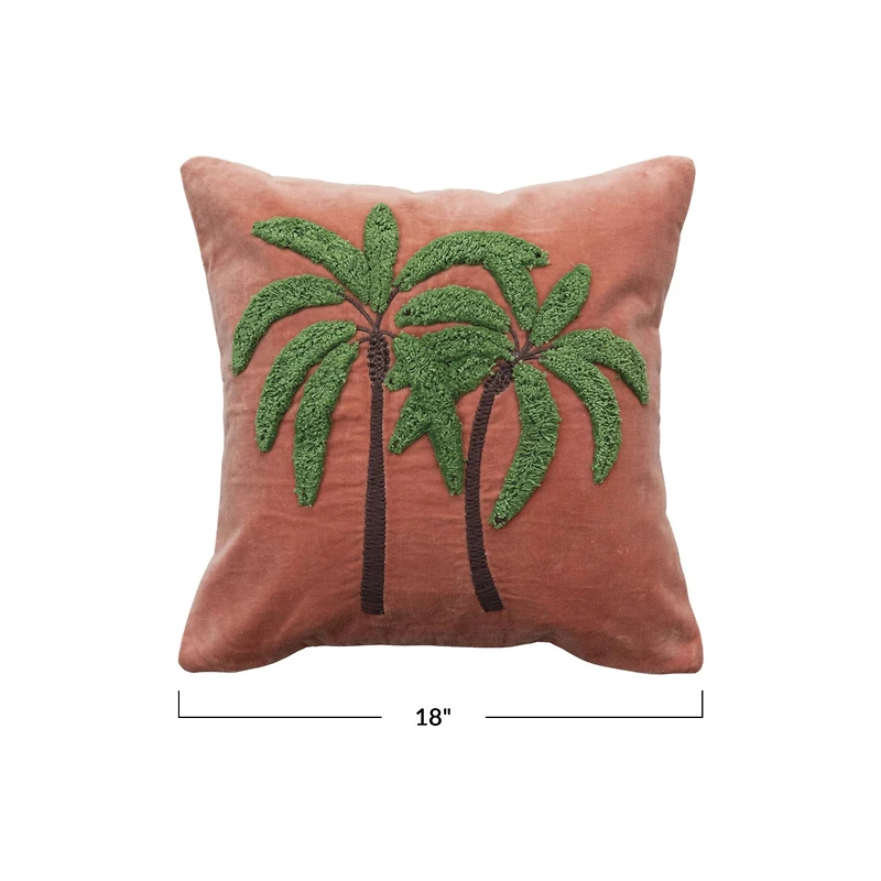 Hello Honey® Pink Tropical Palm Tree Embroidered Velvet Pillow