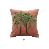 Hello Honey® Pink Tropical Palm Tree Embroidered Velvet Pillow