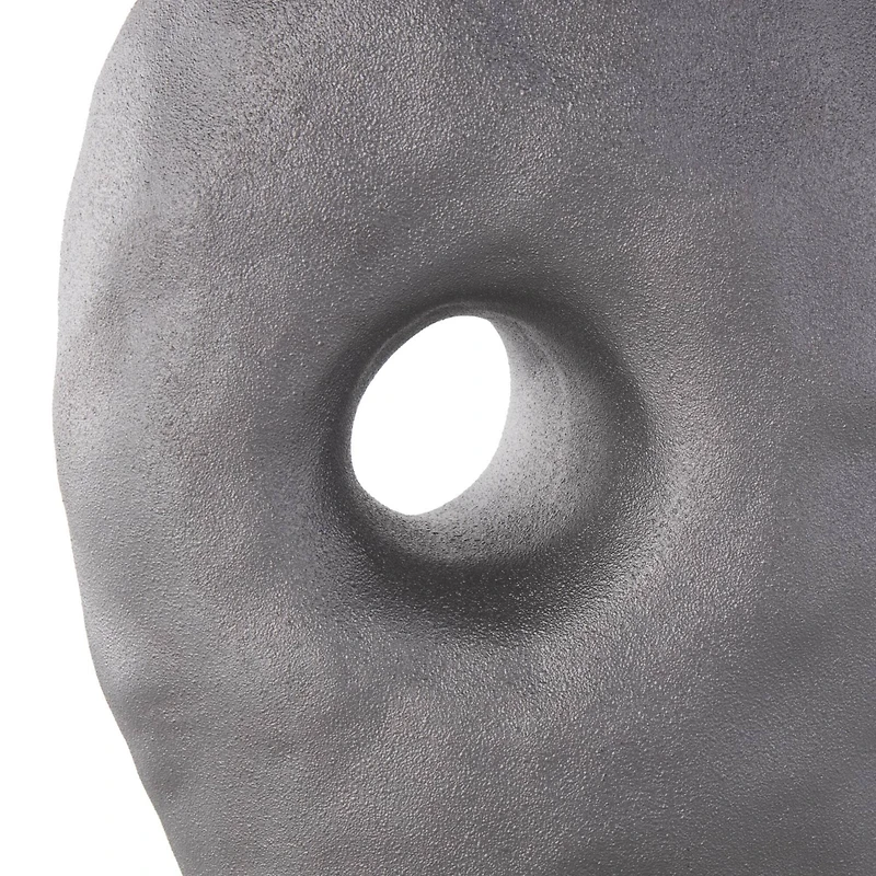 12" Gray Abstract Wavy Donut Ceramic Vase with Cutout Center