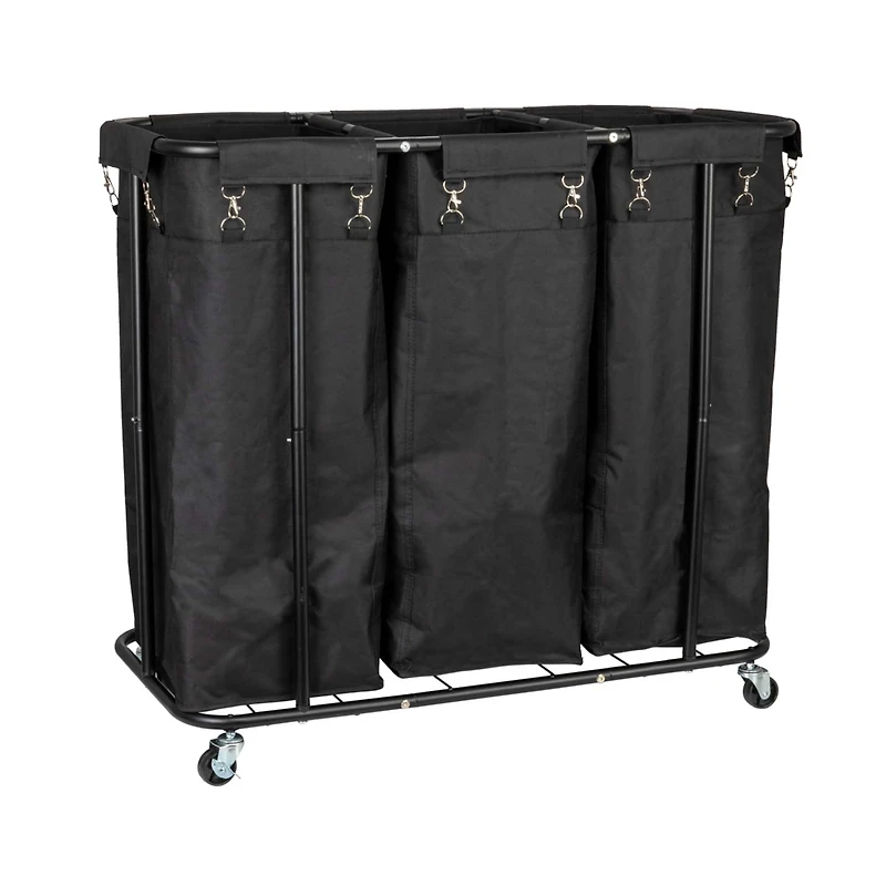 Household Essentials 34" Long Black 3-Bag Rolling Laundry Sorter