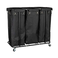 Household Essentials 34" Long Black 3-Bag Rolling Laundry Sorter