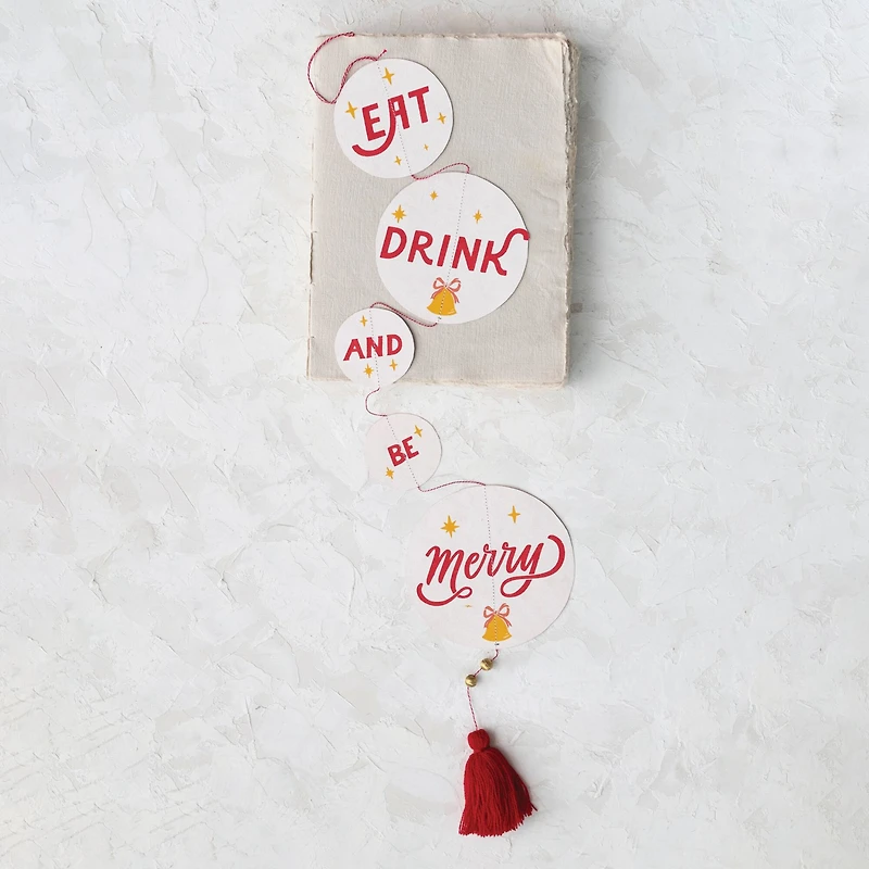 Hello Honey® 3ft. Eat Drink & Be Merry Handmade Recycled Paper Banner with Beaded Tassel