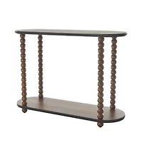 47" Brown Wood Oval Spindle 1-Shelf Living Room Console Table with Beaded Edges