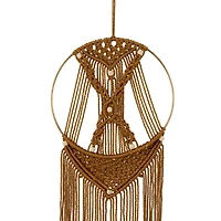 Brown Fabric Handmade Intricately Weaved Macrame Wall Decor with Beaded Fringe Tassels 10" x 0" x 39"