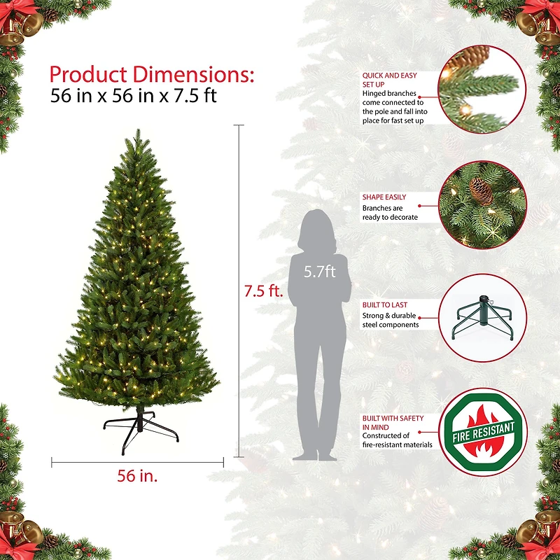 7.5ft. Pre-Lit Glacier Fir Artificial Christmas Tree, Clear Lights