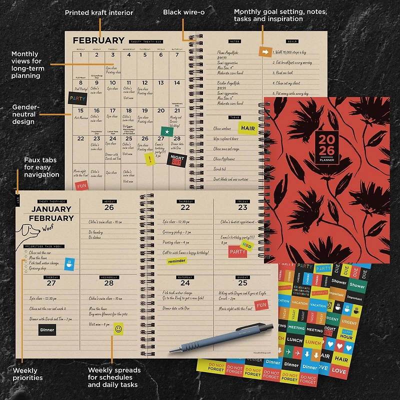 2026 Electric Red Medium Weekly Monthly Planner