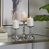 Silver Aluminum Pillar Candle Holder Set
