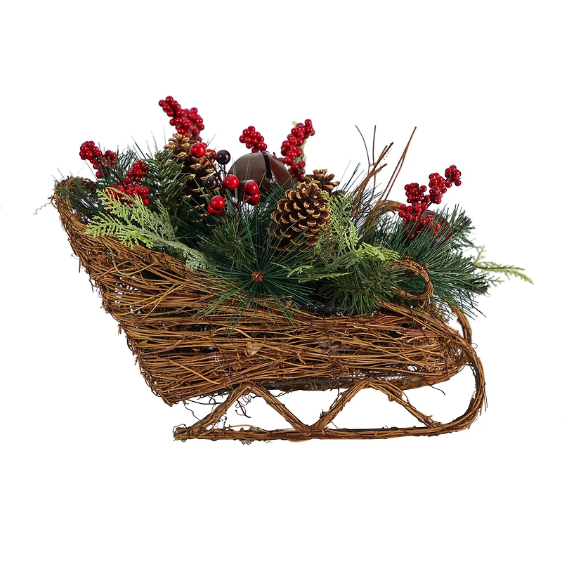 18" Sleigh Pinecones & Berries Artificial Christmas Arrangement