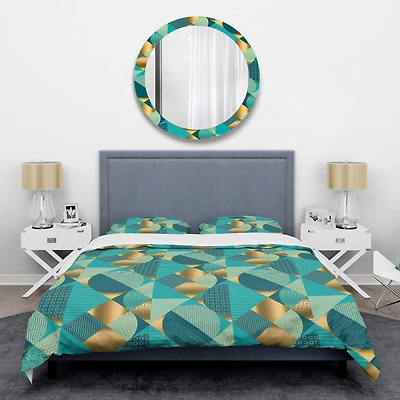 Designart 'Gold and Blue Dynamics II' Mid-Century Duvet Cover Set