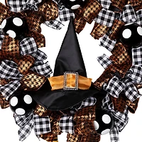 24'' Unlit Orange and Black Witch with Bows Halloween Wreath