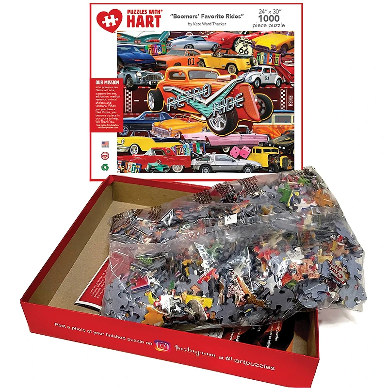 Hart Puzzles Boomer's Favorite Rides by Kate Ward Thacker 1,000 Piece Jigsaw Puzzle