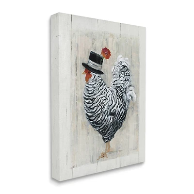 Stupell Industries Traditional Farm Chicken in Black Hat Chic Bird Canvas Wall Art