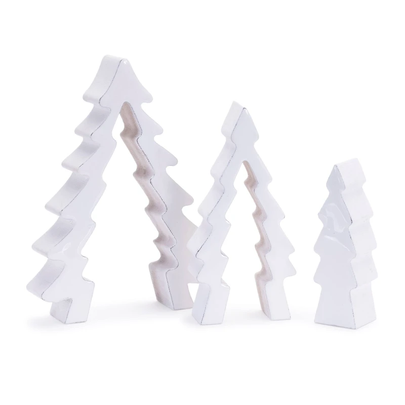 8.5" White Wood Pine Tree Nesting Display Set