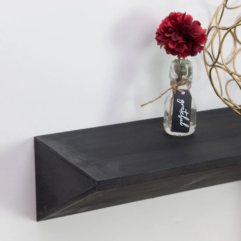 Black Wedge Wood Floating Wall Shelf