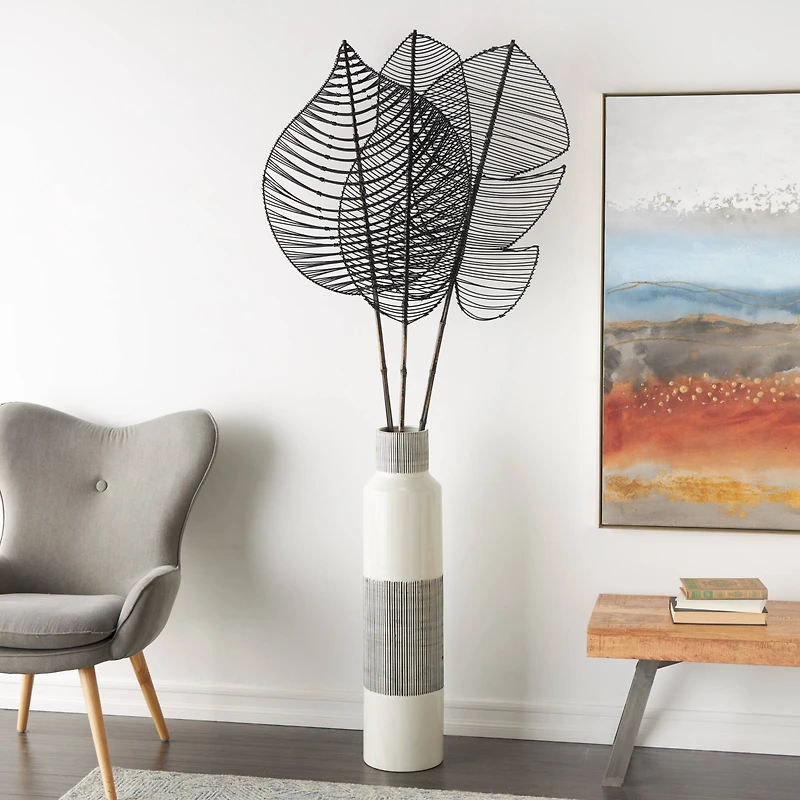 79" Black Bamboo Wood Handmade Woven Leaf Set