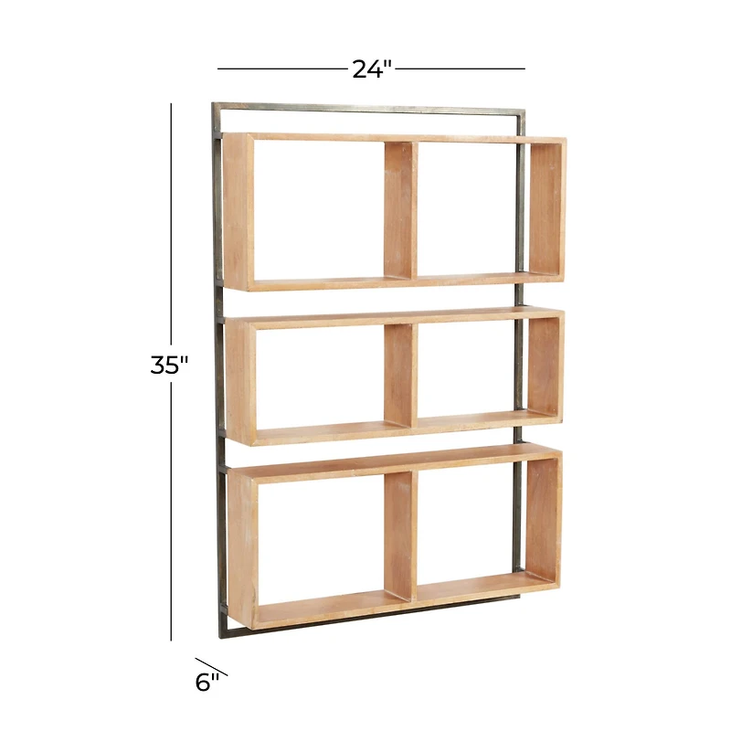 Brown Wood Industrial Wall Shelf, 35" x 24" x 6"