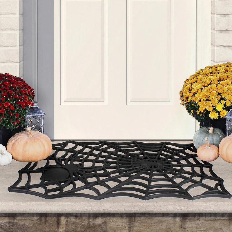 Black Spider Web Rectangular Halloween Doormat
