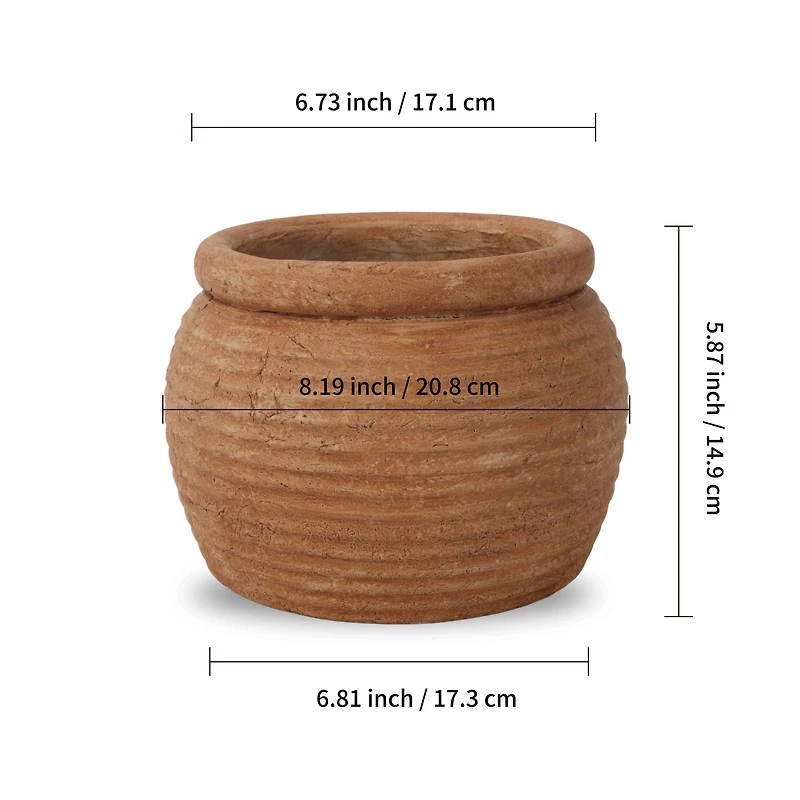 8"  Terra Cotta Ribbed Ceramic Pot by Ashland®