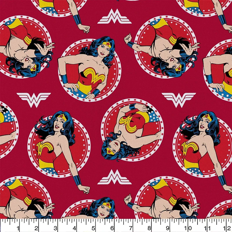 Camelot Fabrics DC Comics Wonder Woman Circles Cotton Precut, 4ct.