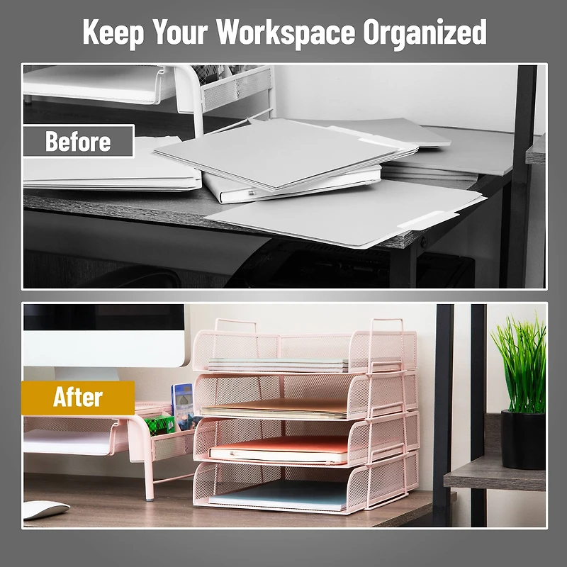 Mind Reader Stackable Paper Tray, Desktop Organizer, File Storage, Office, Metal Mesh, 4 Pcs