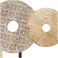 12" Beige Abstract Floral Circle Metal Sculpture Stand