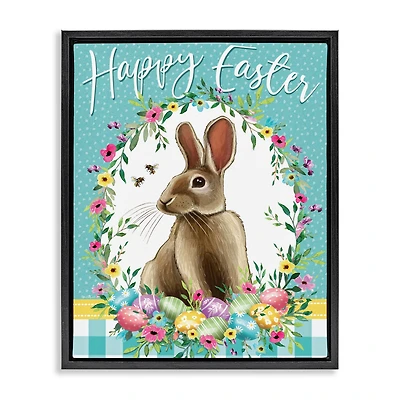 Stupell Industries Happy Easter Bunny Wreath Floating Frame Wall Art