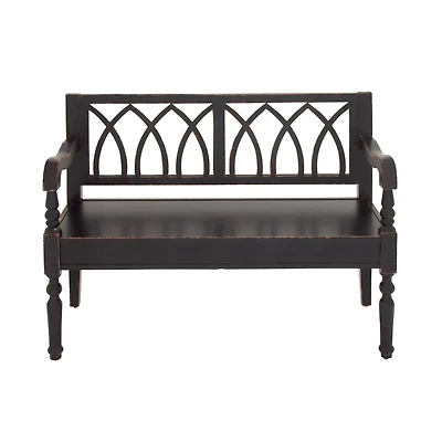 Dark Mahogany Wooden Farmhouse Indoor Bench