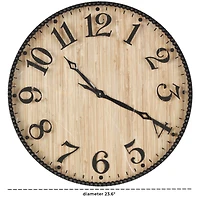 24" Light Brown Distressed Wall Clock with Black Beaded Frame