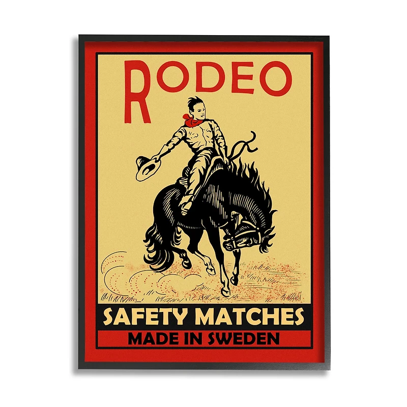 Stupell Industries Rodeo Safety Matches Cowboy Bucking Bronco Red Yellow in Frame Wall Art