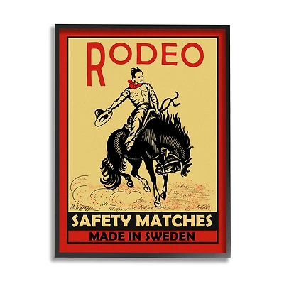 Stupell Industries Rodeo Safety Matches Cowboy Bucking Bronco Red Yellow in Frame Wall Art