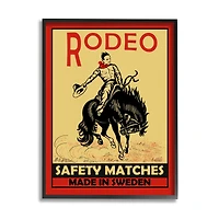 Stupell Industries Rodeo Safety Matches Cowboy Bucking Bronco Red Yellow in Frame Wall Art