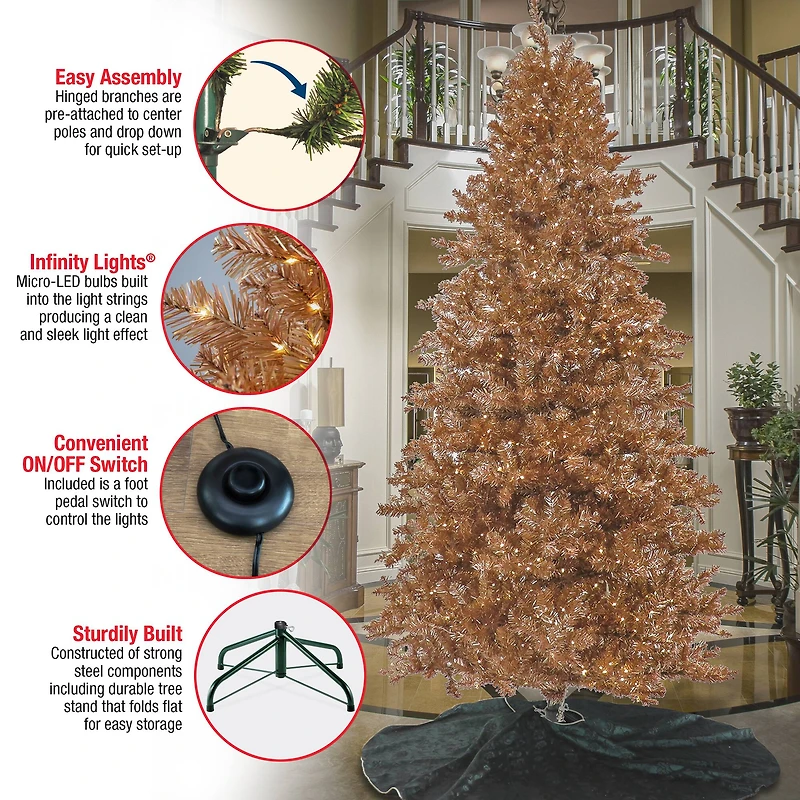 9ft. Pre-Lit Rose Gold Metallic Evergreen Artificial Christmas Tree