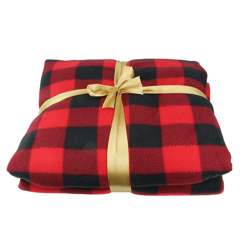 Black & Red Buffalo Plaid Christmas Throw Cover with Sherpa Backing