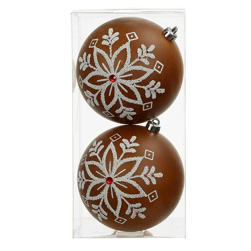2 Pack 4.7" Gingerbread Snowflake Shatterproof Ball Ornaments by Ashland®
