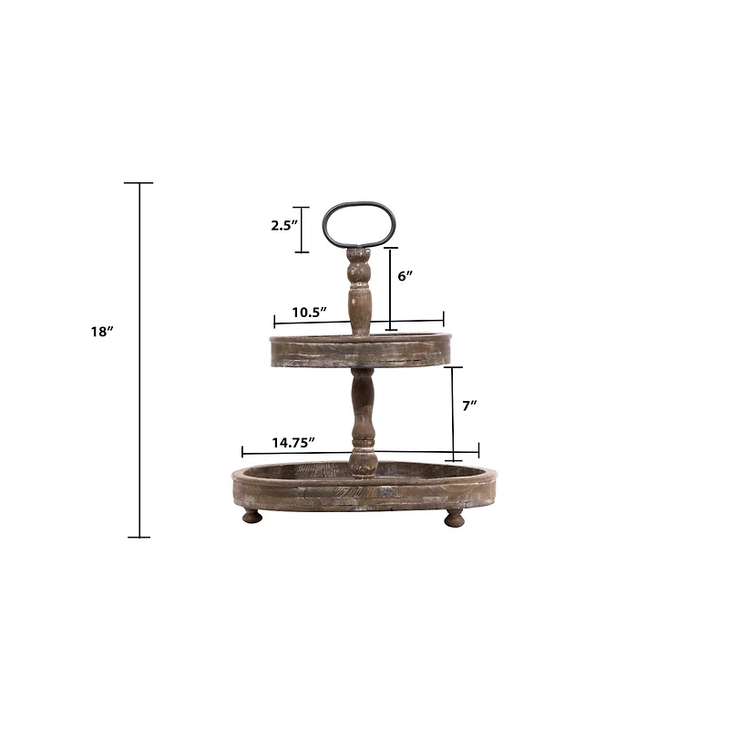 Hello Honey® 18.5" Distressed Brown Wooden 2-Tier Tray with Metal Handle