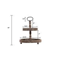 Hello Honey® 18.5" Distressed Brown Wooden 2-Tier Tray with Metal Handle
