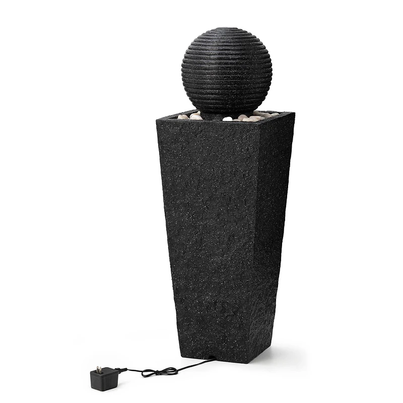 Glitzhome® Modern LED Black Geometric Pedestal & Sphere Outdoor Floor Fountain