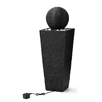 Glitzhome® Modern LED Black Geometric Pedestal & Sphere Outdoor Floor Fountain