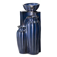 Glitzhome® 26.75" 3-Tier LED Fluted Textured Ceramic Outdoor Floor Fountain