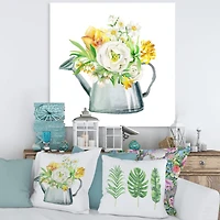 Designart - Roses Peonies & Marigolds In Garden Watering Can