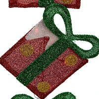 43" Lighted Red Polka Dot Tinsel Stacked Flat Gift Box Yard Art Decoration