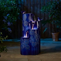 Glitzhome® 31.75" Cobalt Blue 4-Tier Dandelion Texture Vase-Shaped Ceramic Outdoor Fountain with LED Light