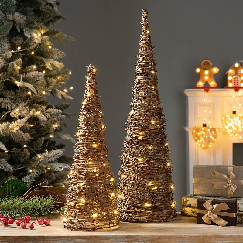Glitzhome® Pre-Lit Rattan Christmas Table Tree Décor Set