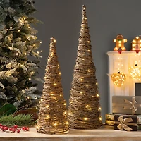 Glitzhome® Pre-Lit Rattan Christmas Table Tree Décor Set