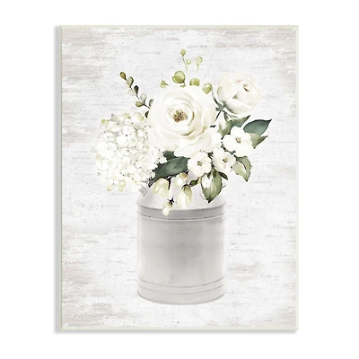 Stupell Industries White Floral Bouquet Country Antique Milk Tin Wall Plaque