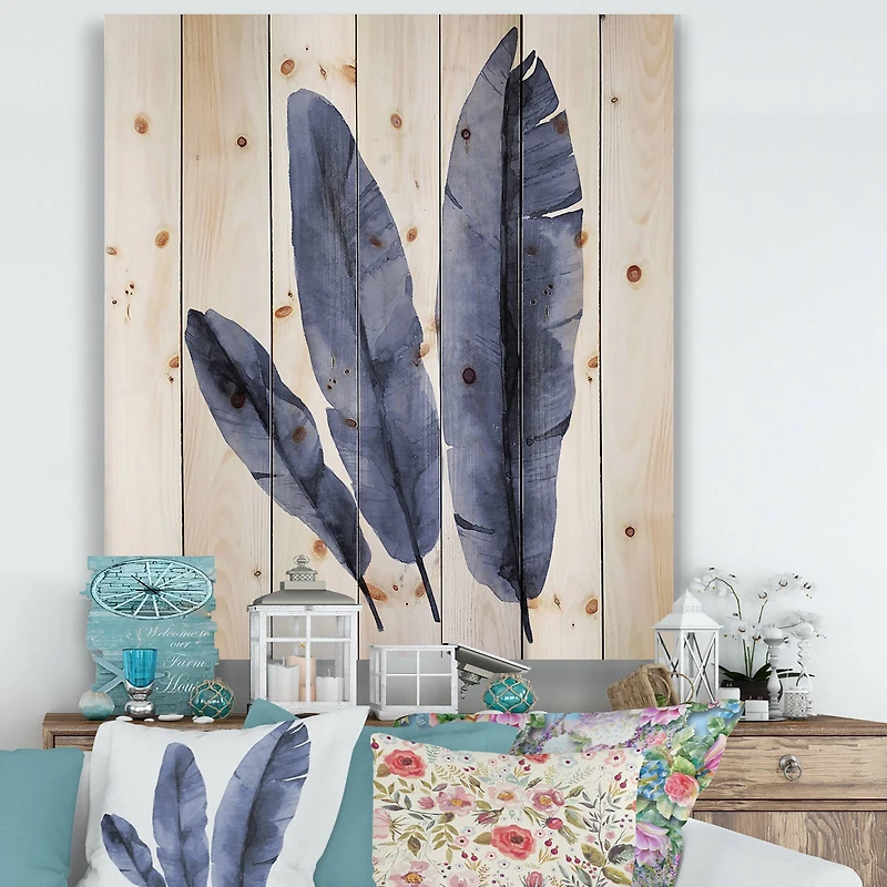 Designart - Navy Blue Tropical Banana Leaves