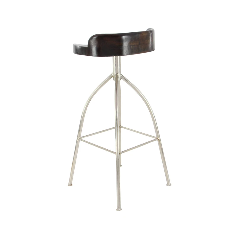Brown Iron and Wood Contemporary Bar Stool, 33" x 16" x 12"