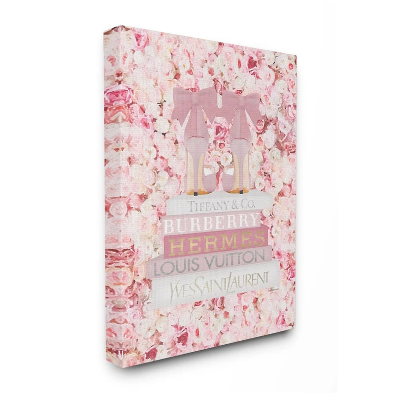 Stupell Industries Pink Fashion Heals with Glam Books and Rose Details Canvas Wall Art