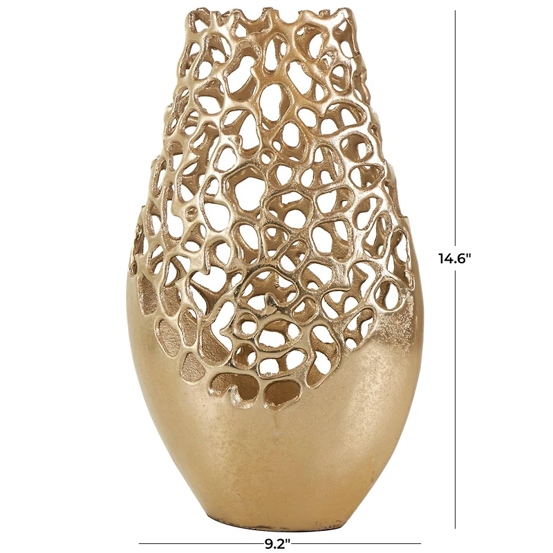 15" Gold Aluminum Vase with Freeform Open Lattice