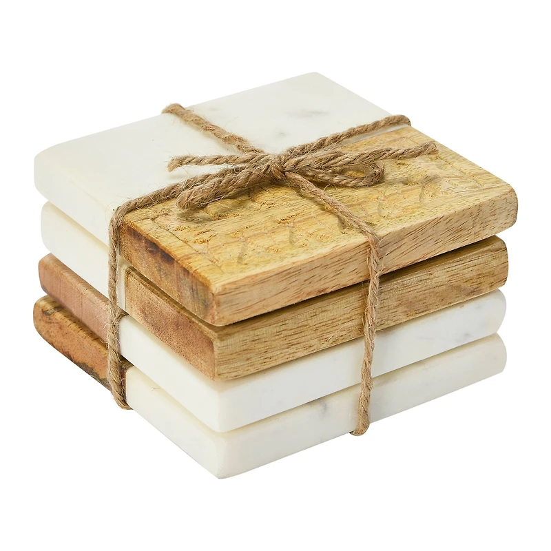 Hello Honey® Hand-Carved Engraved Mango Wood Square Trivets, 4ct.